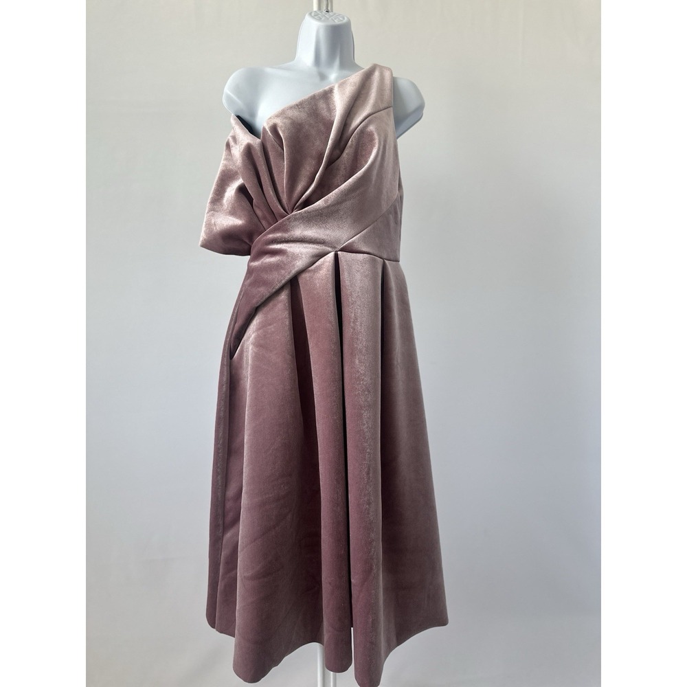 NWT! ASOS US 8 Velvet Bare Shoulder Prom Midi Dress in Rose Pink